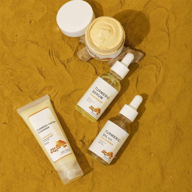 5PCS Turmeric Skin Care Kit Including Turmeric Facial Cleanser, Turmeric Clay Mask, Turmeric Oil, Turmeric Serum and Turmeric Face Cream