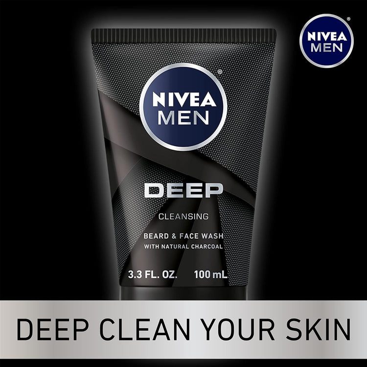 DEEP Cleansing Beard and Face Wash, Enriched with Natural Charcoal, 3 Pack of 3.3 Fl Oz Tubes