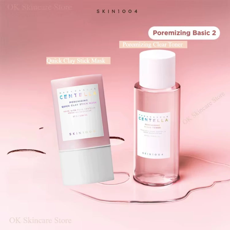 Korean Centella Skincare Pink Salt Essence Toner and Poremizing Quick Clay Stick Mask Beauty Products 2Pcs Facial Pore Care Sets